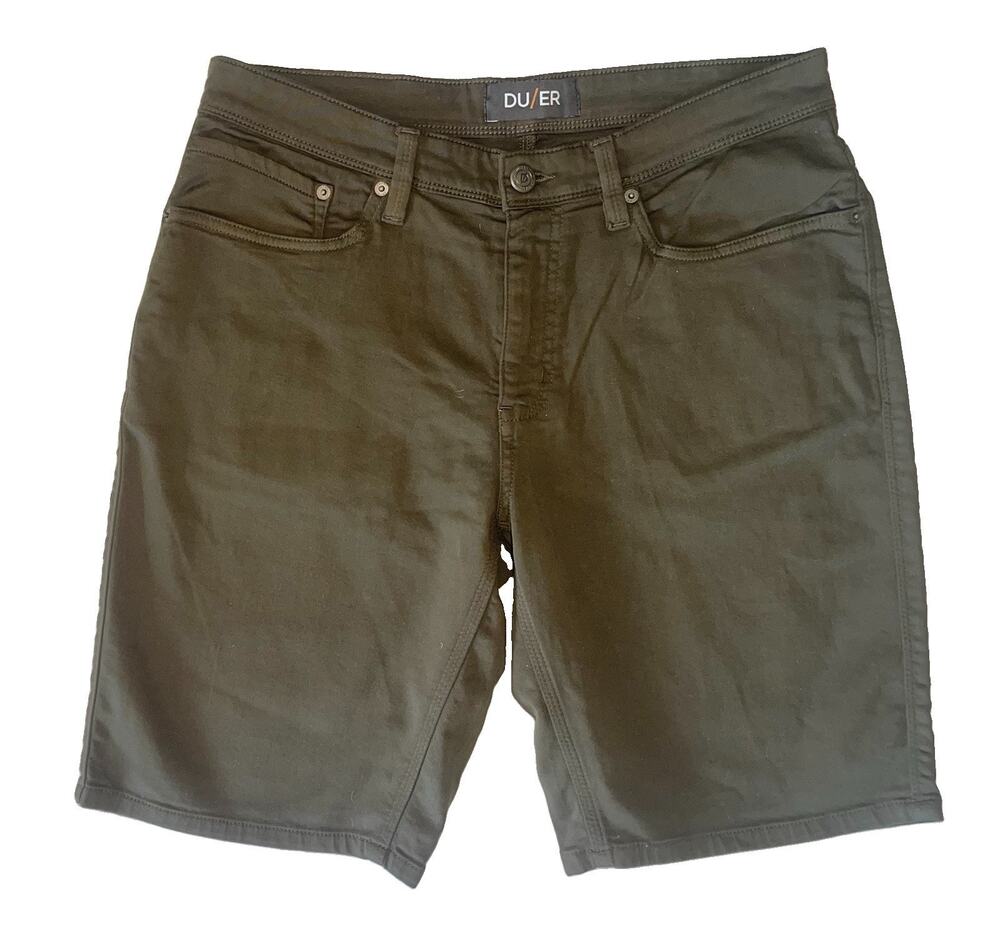 DU/ER N2X Relaxed Fit Shorts Men's 34x10 Olive Green Chino 5 Pocket DUER